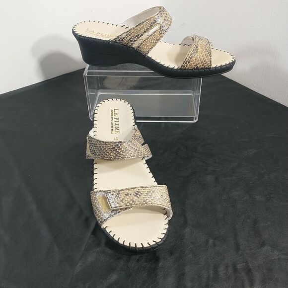 LA PLUME Bone Snake Print Leather Wedge Open Toe Slides Sandal Eu 42 US 10.5. - Picture 1 of 8